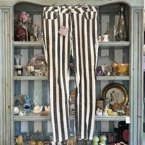 Vintage Y2K Cosmic Jeans black white vertical stripe mid rise emo skinny jeans